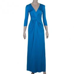 Pre Owned Issa Blue Silk Jersey Draped Maxi Dress S