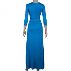 Pre Owned Issa Blue Silk Jersey Draped Maxi Dress S