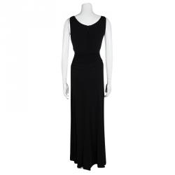 Pre Owned Issa Black Silk Jersey Plunged Neck Gathered Maxi Dress S