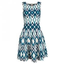 Issa Multicolor Knit Diamond Pattern Sleeveless Fit and Flare Dress S