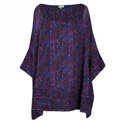 Issa Purple Printed Silk Frayed Trim Detail Oversized Tunic S
