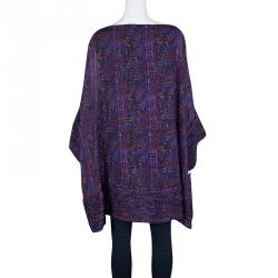 Issa Purple Printed Silk Frayed Trim Detail Oversized Tunic S