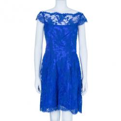 مملوكة مسبقًا Issa Cobalt Lace Off-Shoulder Dress M