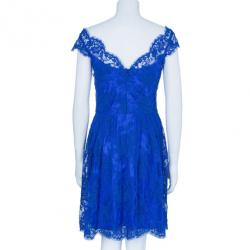 مملوكة مسبقًا Issa Cobalt Lace Off-Shoulder Dress M