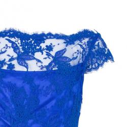مملوكة مسبقًا Issa Cobalt Lace Off-Shoulder Dress M