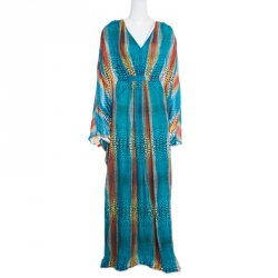 Issa Multicolor Snake Scale Printed Silk Tie Detail Kaftan S