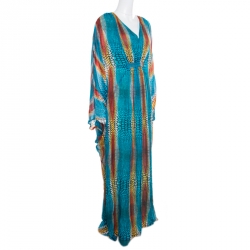 Issa Multicolor Snake Scale Printed Silk Tie Detail Kaftan S