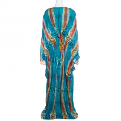 Issa Multicolor Snake Scale Printed Silk Tie Detail Kaftan S