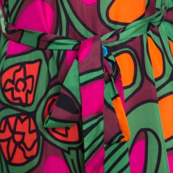 Pre Owned Issa Multicolor Printed Silk Tie Detail Kaftan S