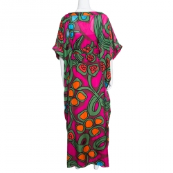 Pre Owned Issa Multicolor Printed Silk Tie Detail Kaftan S