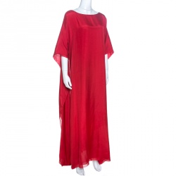 Issa Red Silk Kaftan Maxi Dress  L