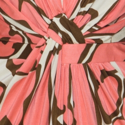 Issa Pink Abstract Print Silk Jersey Gathered Waist Maxi Dress S