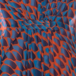 Issa Blue and Orange Print Silk Maxi Kaftan Dress M