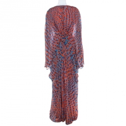 Issa Blue and Orange Print Silk Maxi Kaftan Dress M