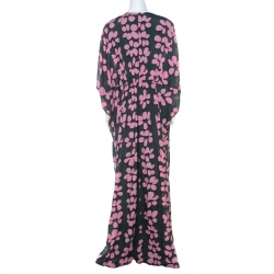 Issa Pink and Green Printed Silk Zip Front Kaftan Dress M
