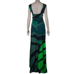 Pre Owned فستان عيسى مطبوع أخضر ستان جيرسيه ماكسي M