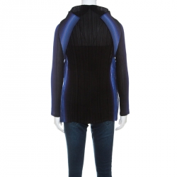 Pre Owned Issey Miyake Bicolor Pleated Long Sleeve Collared Top M