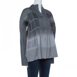 Pre Owned Issey Miyake Grey Plisse Detail Long Sleeve Button Front Shirt S