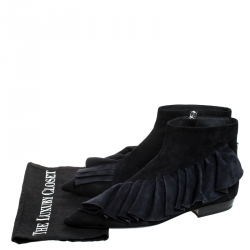 J.W.Anderson Black Suede Leather Frill Detail Ankle Boots Size 39