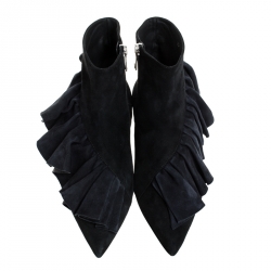 J.W.Anderson Black Suede Leather Frill Detail Ankle Boots Size 39