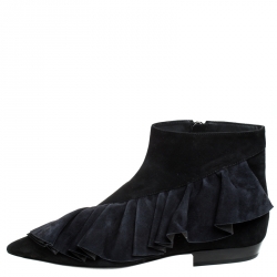 J.W.Anderson Black Suede Leather Frill Detail Ankle Boots Size 39