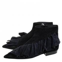 J.W.Anderson Black Suede Leather Frill Detail Ankle Boots Size 39