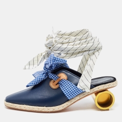 J.W.Anderson Navy Blue Leather and Fabric Cylindrical Mules Size 39