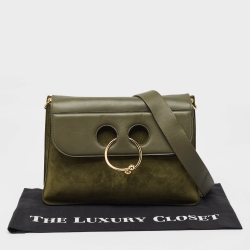 J.W.Anderson Dark Green Suede and Leather Large Pierce Shoulder Bag