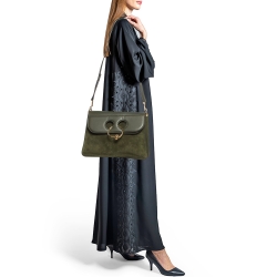 J.W.Anderson Dark Green Suede and Leather Large Pierce Shoulder Bag