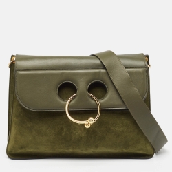 J.W.Anderson Dark Green Suede and Leather Large Pierce Shoulder Bag