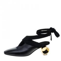 J.W.Anderson Black Leather Ankle Tie Cylindrical Heel Mules Size 37