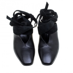 J.W.Anderson Black Leather Ankle Tie Cylindrical Heel Mules Size 37