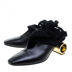 J.W.Anderson Black Leather Ankle Tie Cylindrical Heel Mules Size 37
