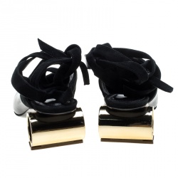 J.W.Anderson Black Leather Ankle Tie Cylindrical Heel Mules Size 37