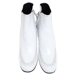 J.W.Anderson White Leather Stitch Detail Ankle Boots Size 41