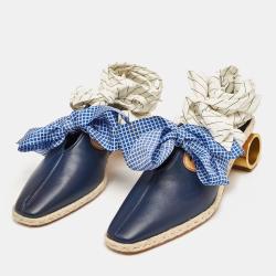 J.W.Anderson Navy Blue Leather and Fabric Cylindrical Mules Size 39