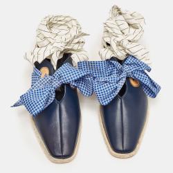 J.W.Anderson Navy Blue Leather and Fabric Cylindrical Mules Size 39
