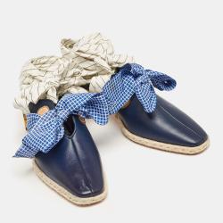 J.W.Anderson Navy Blue Leather and Fabric Cylindrical Mules Size 39
