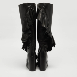 J.W.Anderson Black Leather Ruffle Knee Length Boots Size 38