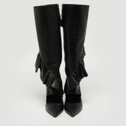 J.W.Anderson Black Leather Ruffle Knee Length Boots Size 38
