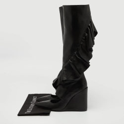 J.W.Anderson Black Leather Ruffle Knee Length Boots Size 38