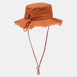 Pre Owned Jacquemus Brown Cotton Drawstring Bucket Hat (56)