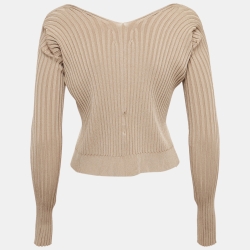 مملوكة مسبقًا Jacquemus Beige Rib Knit La Maille Pralù Le Raphia Cardigan S