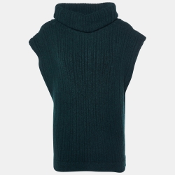 Dark Merino Wool Knit Cut-Out Turtleneck Vest