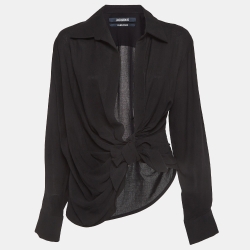Jacquemus Black Wool Blend Draped Long Sleeve Shirt M