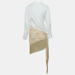 Jacquemus La Bomba White Cotton and Crepe Fringe Shirt Dress M