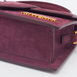 Pre Owned Jacquemus Burgundy Nubuck Leather Le Bambino Mini Top Handle Bag.