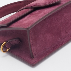 Pre Owned Jacquemus Burgundy Nubuck Leather Le Bambino Mini Top Handle Bag.