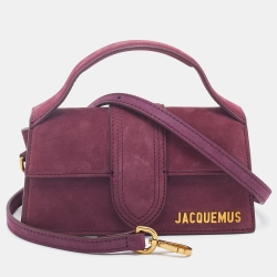 Pre Owned Jacquemus Burgundy Nubuck Leather Le Bambino Mini Top Handle Bag.