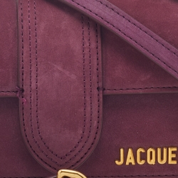 Pre Owned Jacquemus Burgundy Nubuck Leather Le Bambino Mini Top Handle Bag.